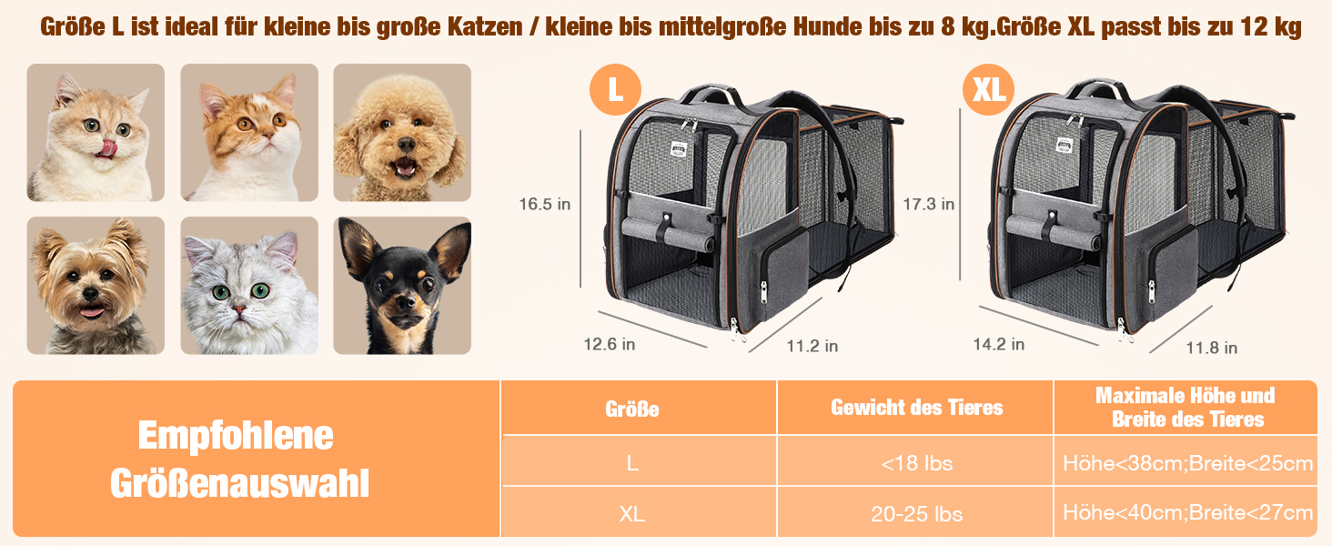 Розширюваний рюкзак для кота/собаки, до 8 кг, сірий. Рюкзак-переноска для тварин з безпечною шнуркою та підстилкою, 32 x 28 x 42 см