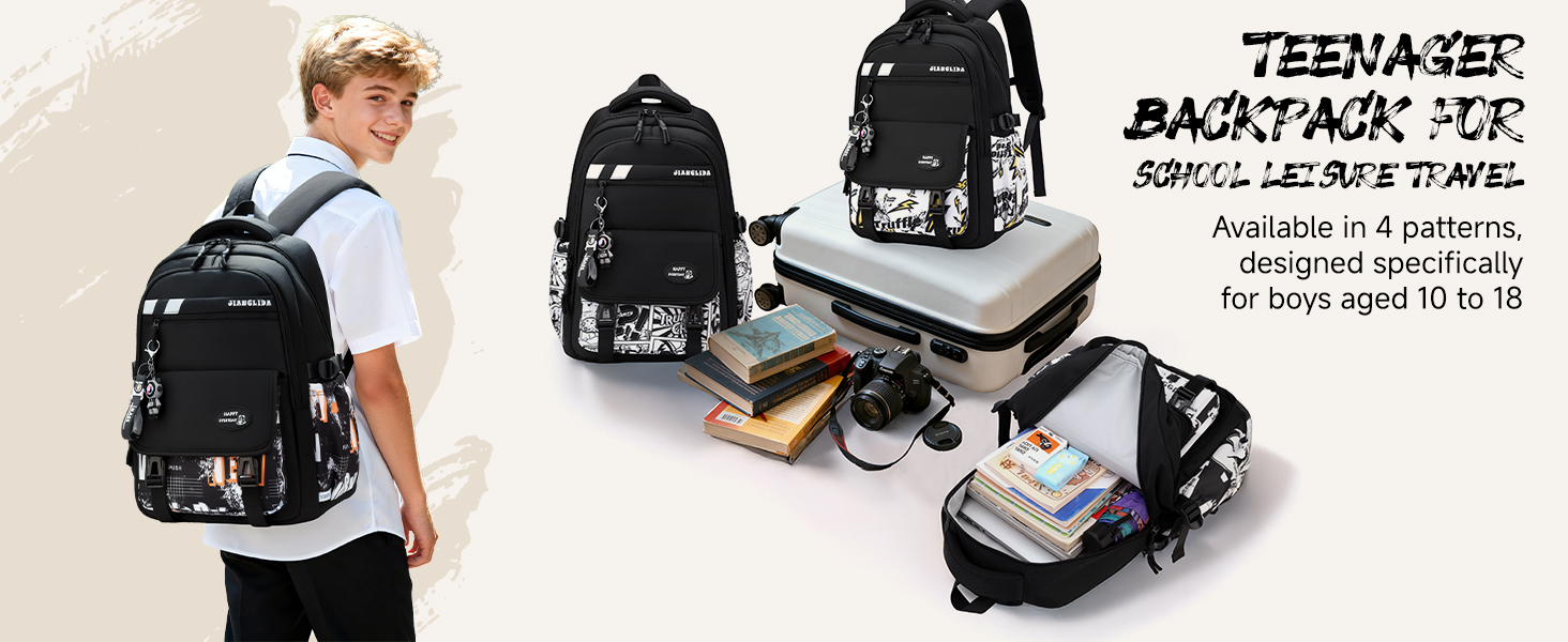 Шкільний рюкзак Tanou для хлопців-підлітків, чорний, з принтом графіті, водонепроникний, 10-18 років