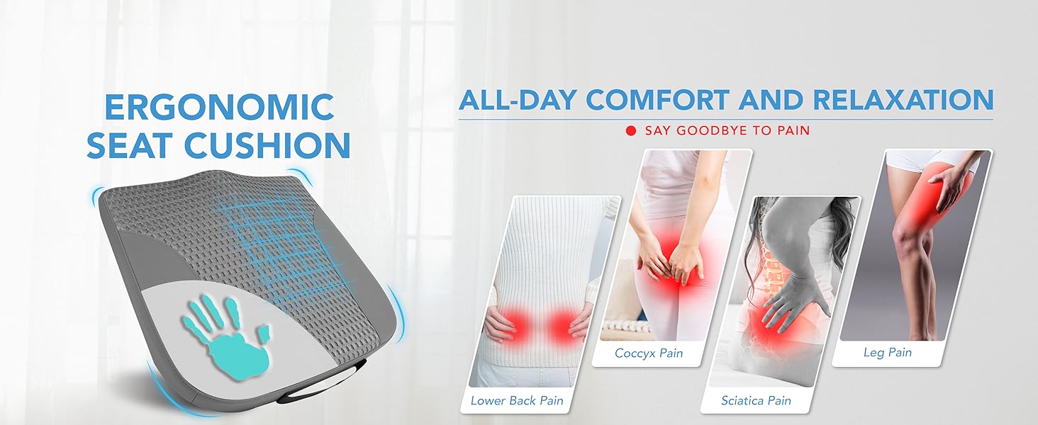 Подушка для сидіння в авто з Memory Foam для спини та куприка, шкіряна, 4D сітка, темно-сіра