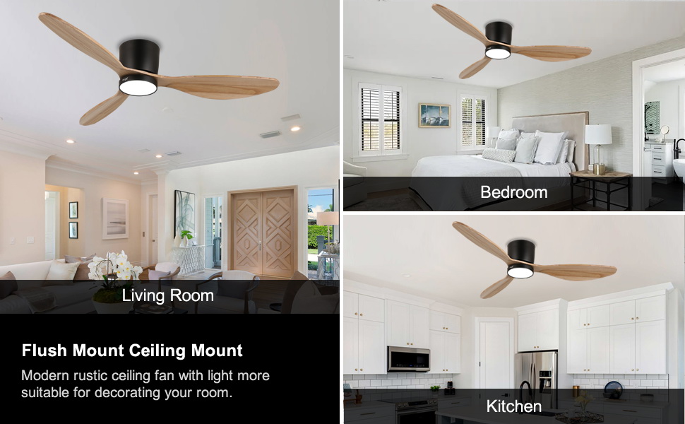 Вентилятор стельовий Reiga з пультом, 132см, з лампою, 6 швидкостей, Smart Alexa, колір дерева