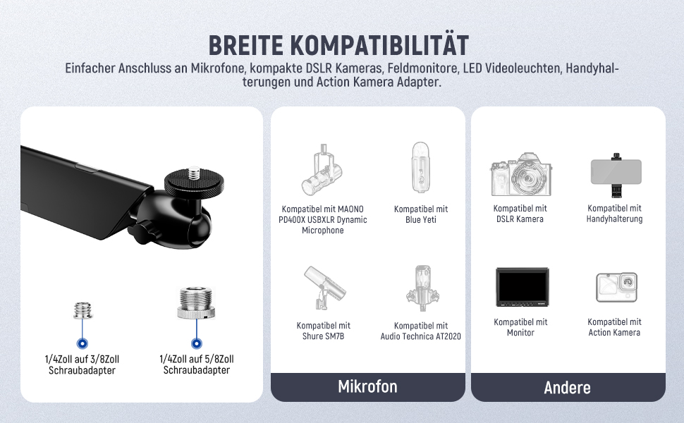 NEEWER Тримач для мікрофона MS007 – регульований кріплення на стіл з демпфером, 360° обертання, для подкастів, ігор, стрімінгу та дзвінків