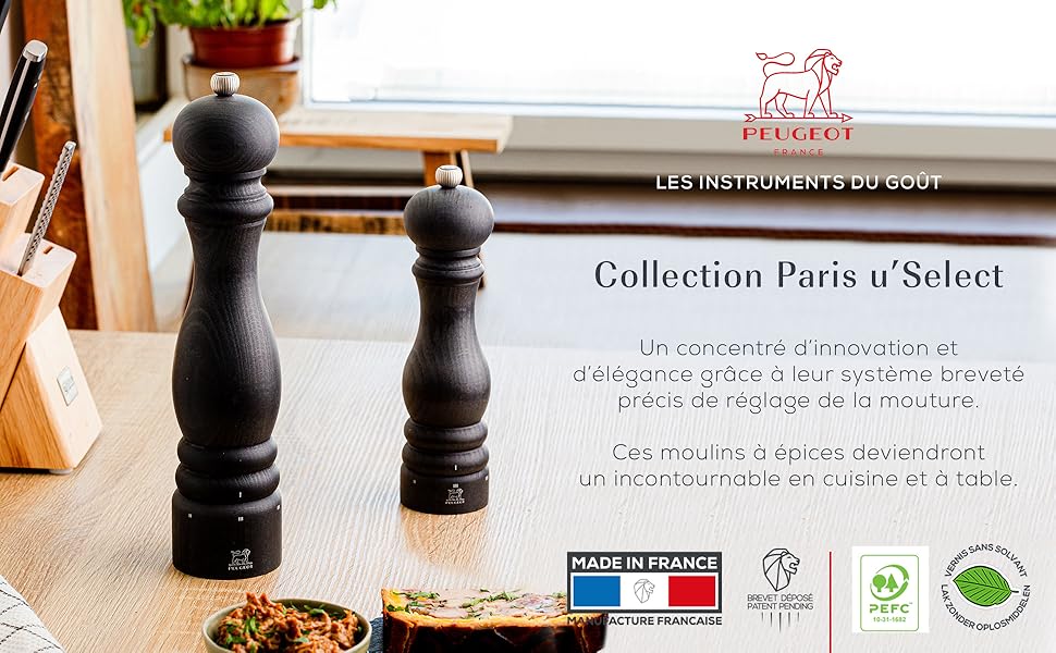 Млинок для перцю PEUGEOT Paris 15 см, 6 ступенів помолу, графіт, сертифіковане дерево, Франція
