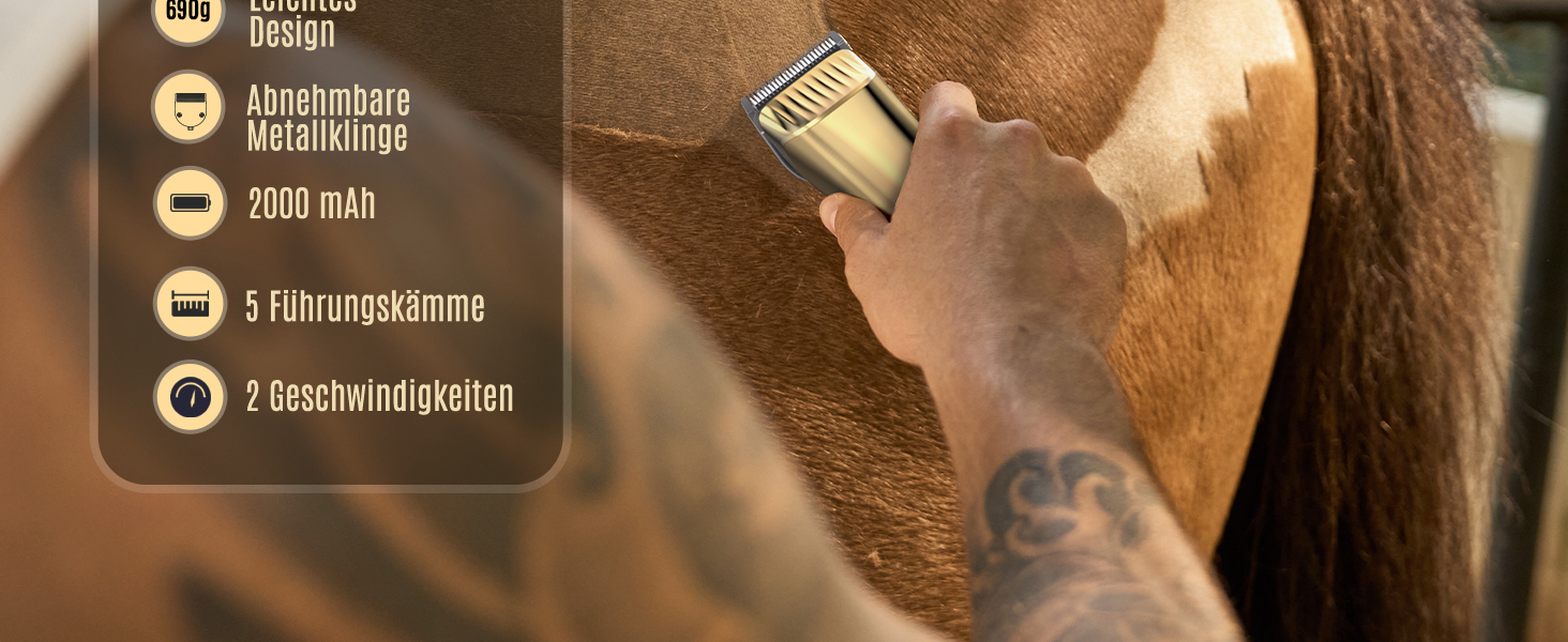 Машина для стрижки коней Oneisall бездротова, потужна, 7000 обертів, для густого та сплутаного волосся, чорна