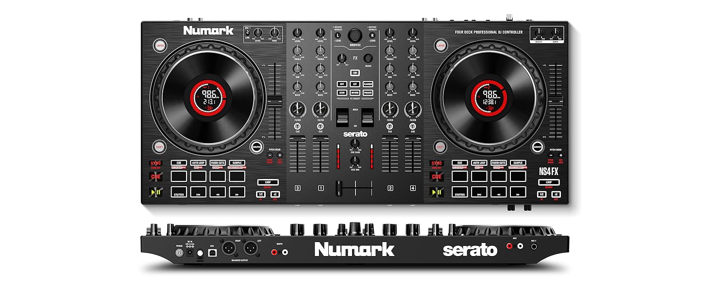 DJ контролер Numark NS4FX 4-канальний з touch-jogwheels, Pads та ефектами, Serato DJ Lite