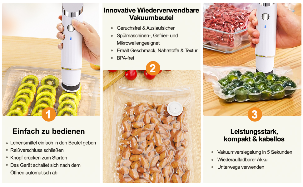 Вакуумний пакувальник FNITAER: компактний апарат для швидкої вакуумної упаковки продуктів, комплект з 20 великих пакетів