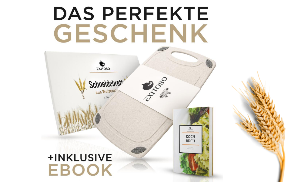 Обрізна дошка EXITOSO з PP-матеріалу та пшеничного полова, з канавкою для соку та ручкою, для хліба та інших продуктів, миюча в посудомийній машині, антибактеріальна, 32x20 см