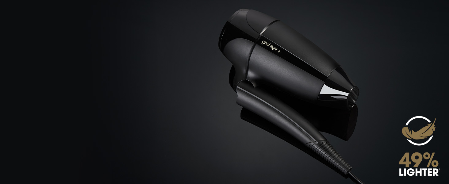 Фен для подорожей ghd Flight+ – Чорний, складаний, потужний, з чохлом, подвійне напруження (120V/240V), для всіх типів волосся. Нова модель