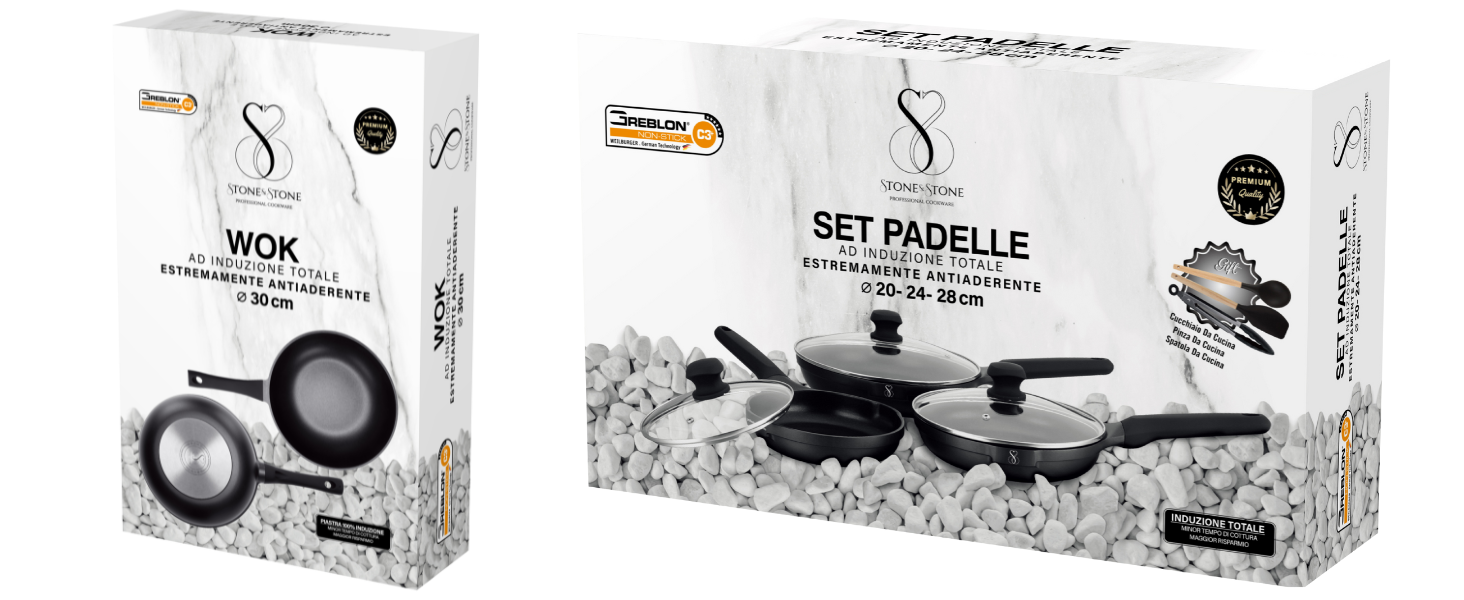 Набір сковорідок Stone&Stone (4 шт.) 20-24-28-32 см | Антипригарне покриття, для індукції та газу | Професійні сковороди з німецьким покриттям + 4 кришки, 4 аксесуари, без PFAS