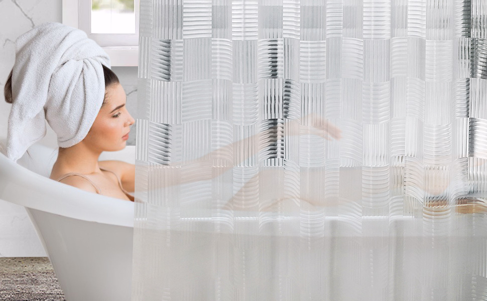Штора для душу EurCross прозора 180x200 см з 3D геометричним малюнком, водонепроникна, з магнітами та гачками, EVA пластик, антигрибкова