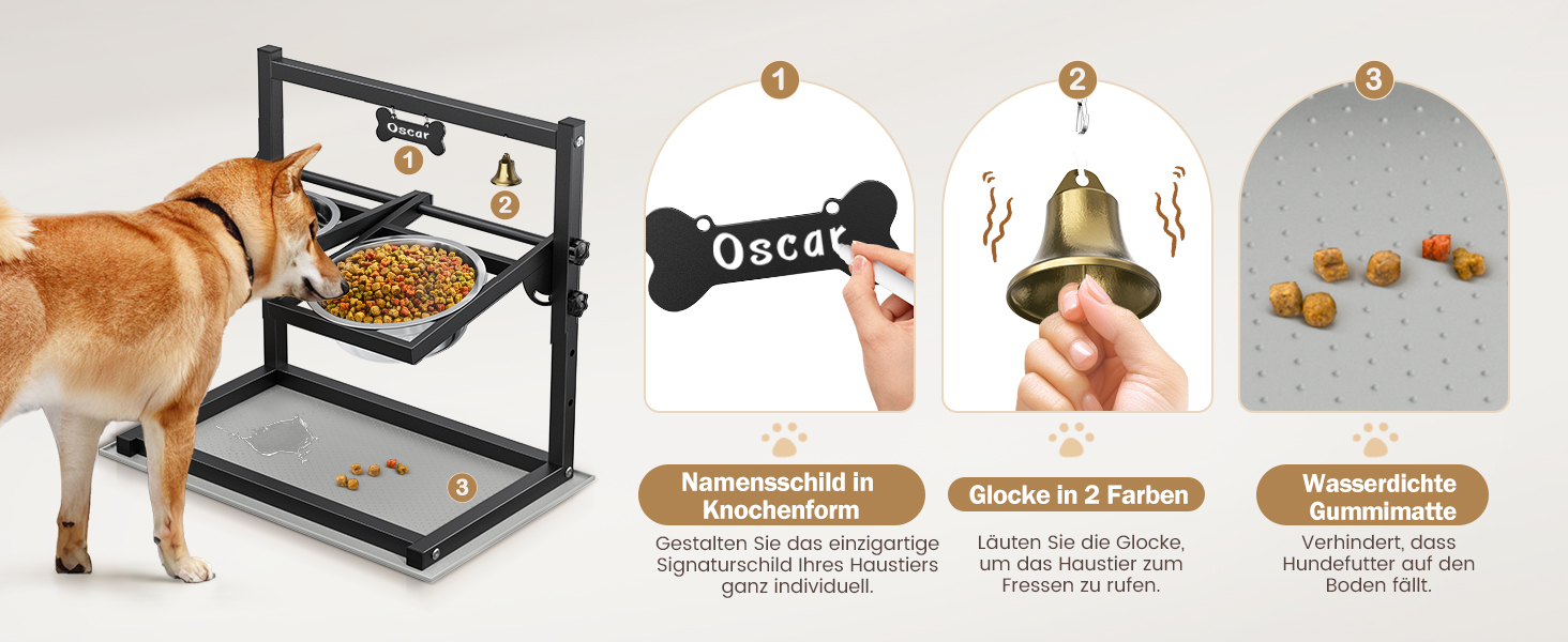 Підвищена годівниця для собак Sunowl, регульована висота та кут, 2 миски, нержавіюча сталь, повільне годування, антиковзаюча підставка