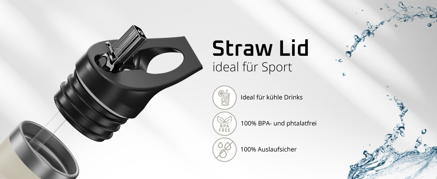 Фляга для води з нержавіючої сталі з трубочкою та інфузером, 3 кришки: BPA-free, не протікає, підходить для газованої води - спортивна фляга, термофляга, ізотермос, 530 мл, рожевий колір бамбук