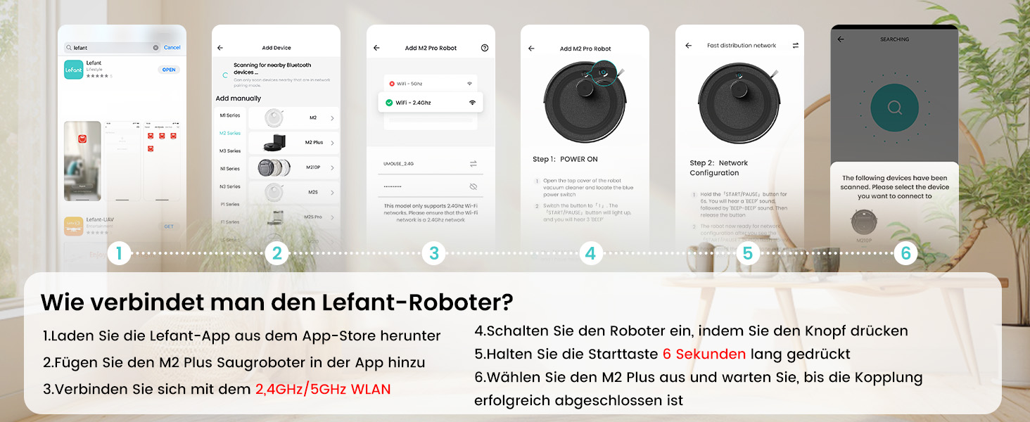 Робот-пилосос LEFANT M2 Pro з потужністю 6000 Pa, автоматичною витяжкою сміття, лазерною навігацією та картографією, індивідуальним прибиранням, уникненням перешкод PSD, ідеальний для видалення шерсті тварин, білий (M2Plus)