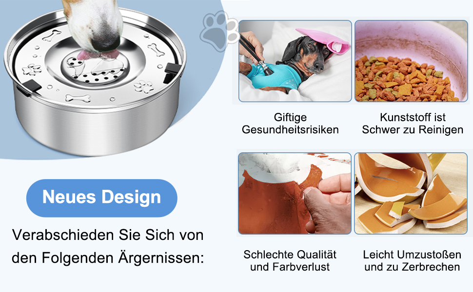 Миска для собак 3L без розливання, нержавіюча сталь, плаваюча годівниця, з неслизьким дном, для цуценят та кошенят, для здорового пиття