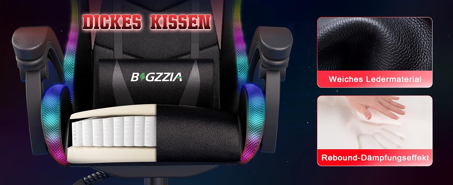 Ігровий стілець Racingreat RGB з підсвічуванням, підголівником та підтримкою попереку, регульований кут нахилу, для дітей та дорослих, чорний