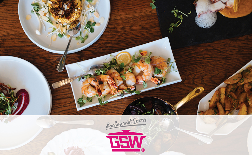 Набір посуду GSW Gourmet Granit (10 предметів): каструлі, сотейник, сковорода з кришками, алюмінієвий литий з гранітним покриттям, для індукційних плит, чорний