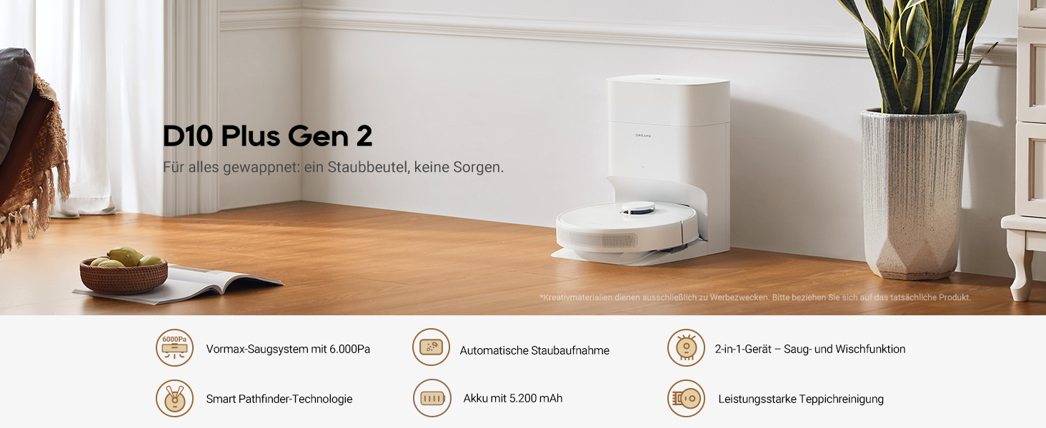 Робот-пилосос Dreame D10 Plus Gen 2 з функцією миття, автоматичним випорожненням, LiDAR-навігацією та потужністю всмоктування 6000 Pa