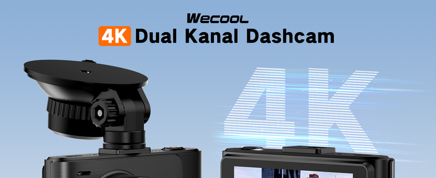 Автомобільний відеореєстратор Wecool 4K+2.5K (передній та задній), 2 канали, кут 170°+150°, 64GB SD-карта, 5GHz WiFi, нічна зйомка, G-сенсор, циклічний запис, цілодобовий моніторинг паркування