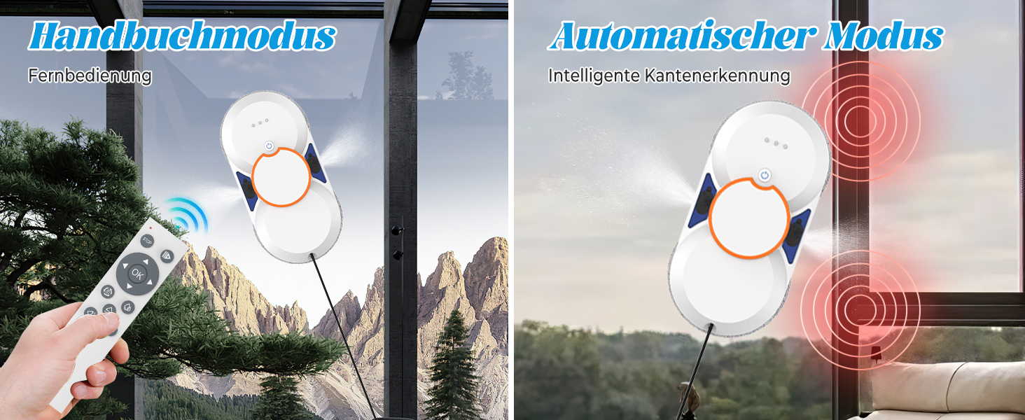 Робот для миття вікон Fensterputzroboter 5600Па, електричний, з автоматичним розпиленням, 3 режими, пульт, навігація, виявлення країв вікон + 8 серветок