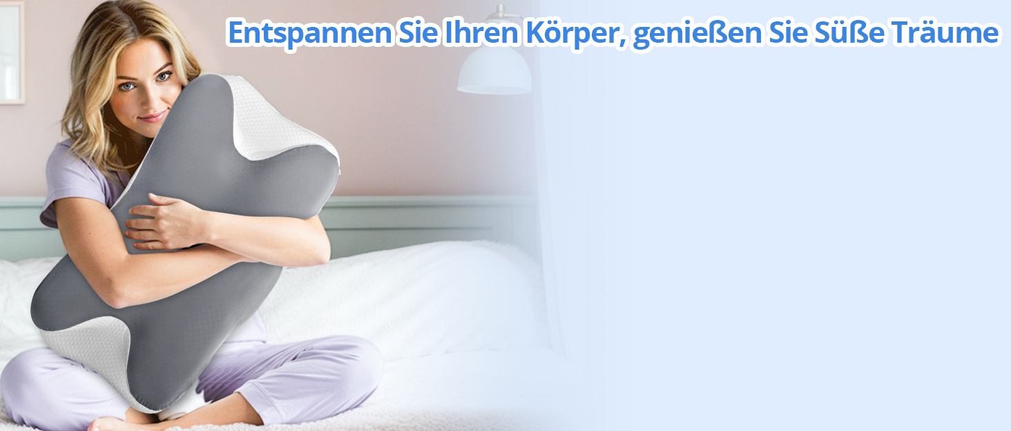 Подушка для шиї Ehomfory з піни Memory Foam, ергономічна для сну на боці, спині та животі, 67x37x9/12 см, сіра