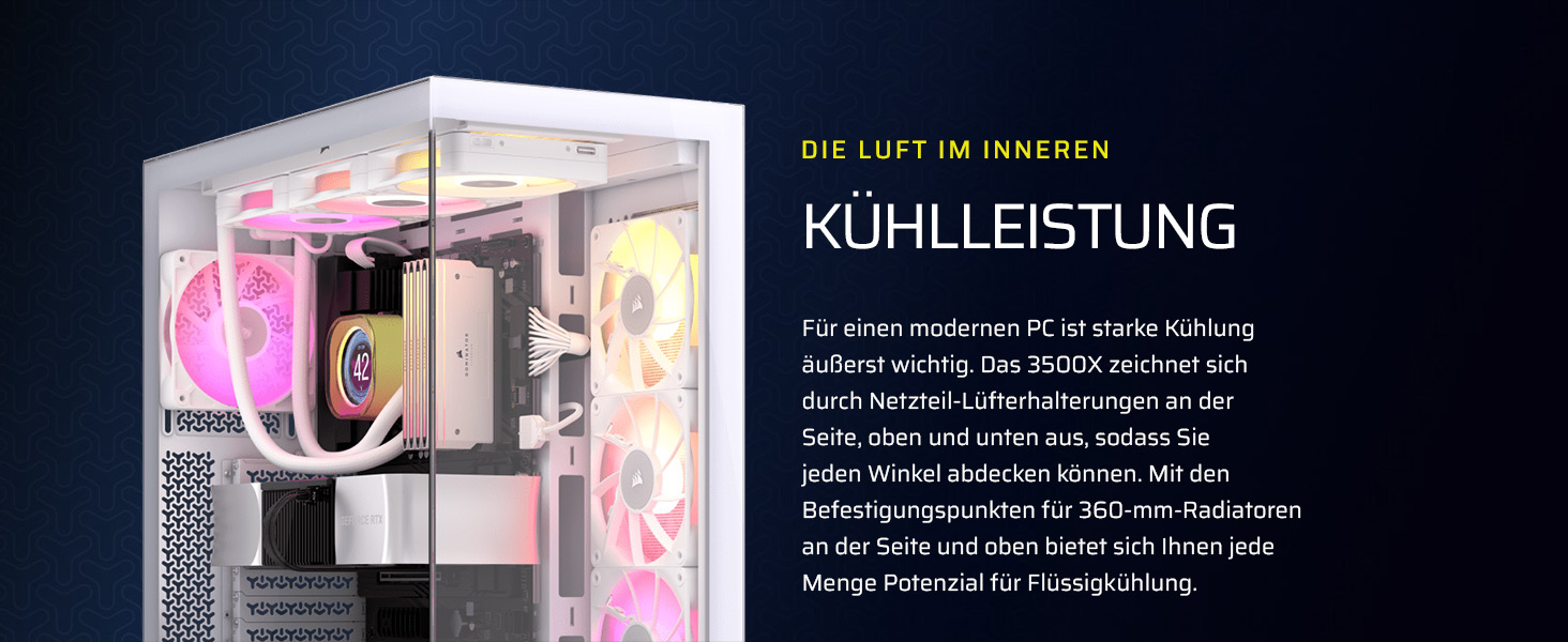 Корпус ПК CORSAIR 3500X Mid-Tower ATX з панорамним склом, білий, з 3 вентиляторами RS120, сумісний з перевернутим розташуванням материнської плати