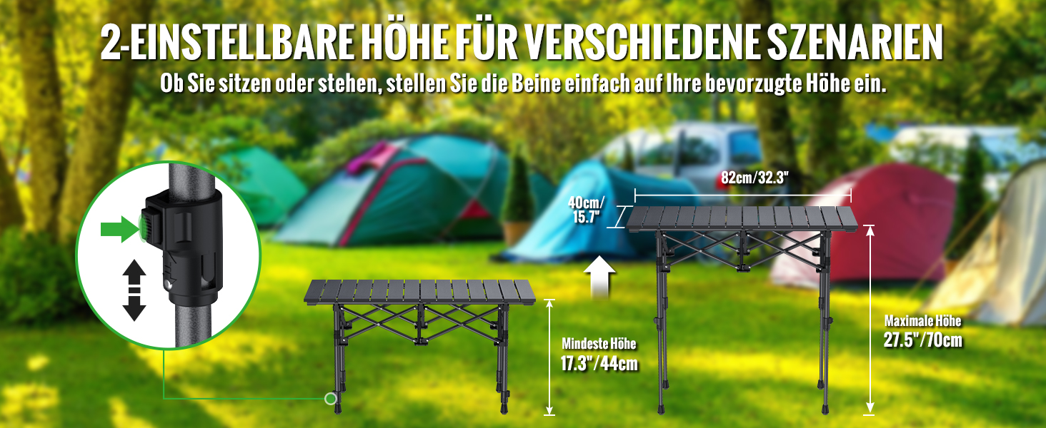 Складаний туристичний стіл Garllen 82x40 см, 2 рівня висоти (44/70 см), з розкатною стільницею, сталевий, для пікніка, грилю, саду, з сумкою