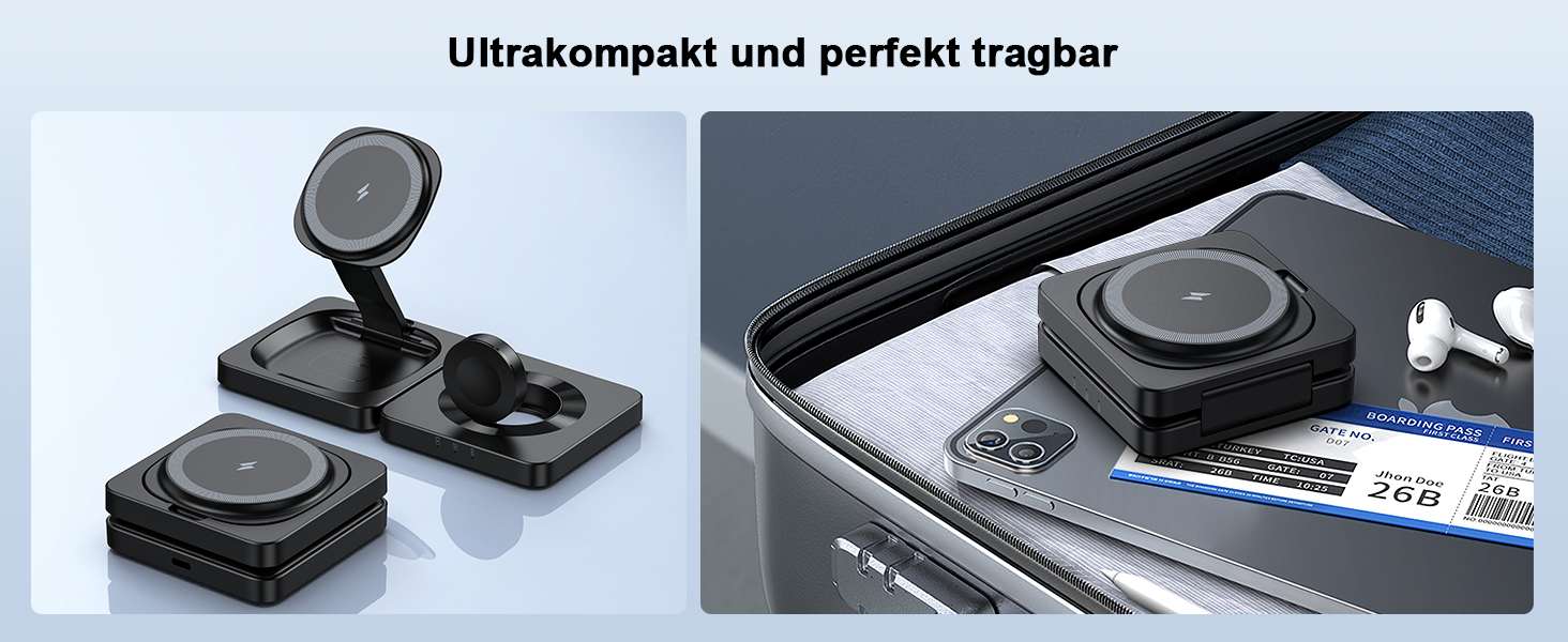 Бездротова зарядна станція 3 в 1 ADADPU MagSafe для iPhone 17/16/15/14/13/12, чорна