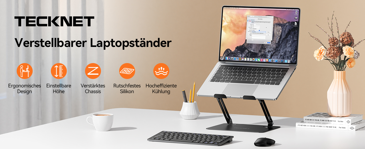 Підставка для ноутбука TECKNET, металева, регульована, чорна, 10-17.3 дюймів