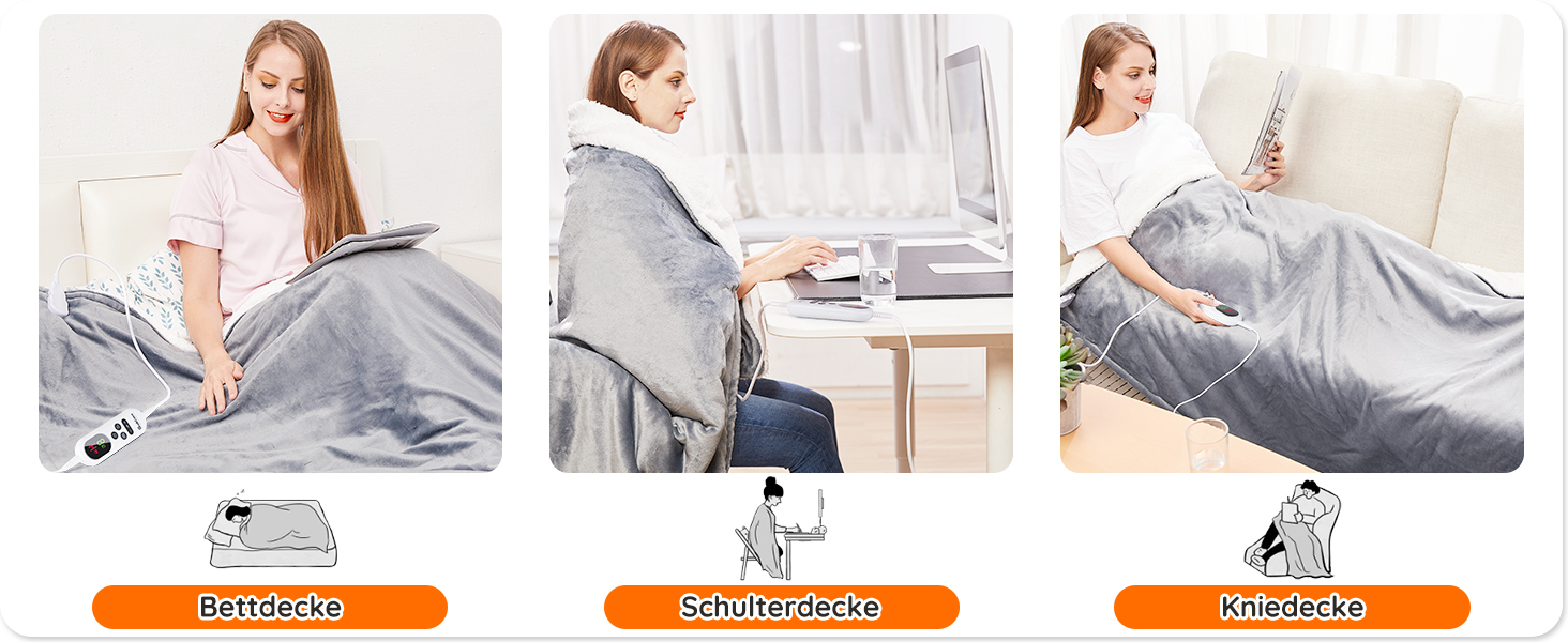 Електрична ковдра Mia&Coco з автовимкненням 180x130 см, 10 температурних режимів, таймер 9 годин, захист від перегріву, пральна машина, фланелева ковдра для ліжка, дивана та вітальні, сіра (130x160 см, сіра)