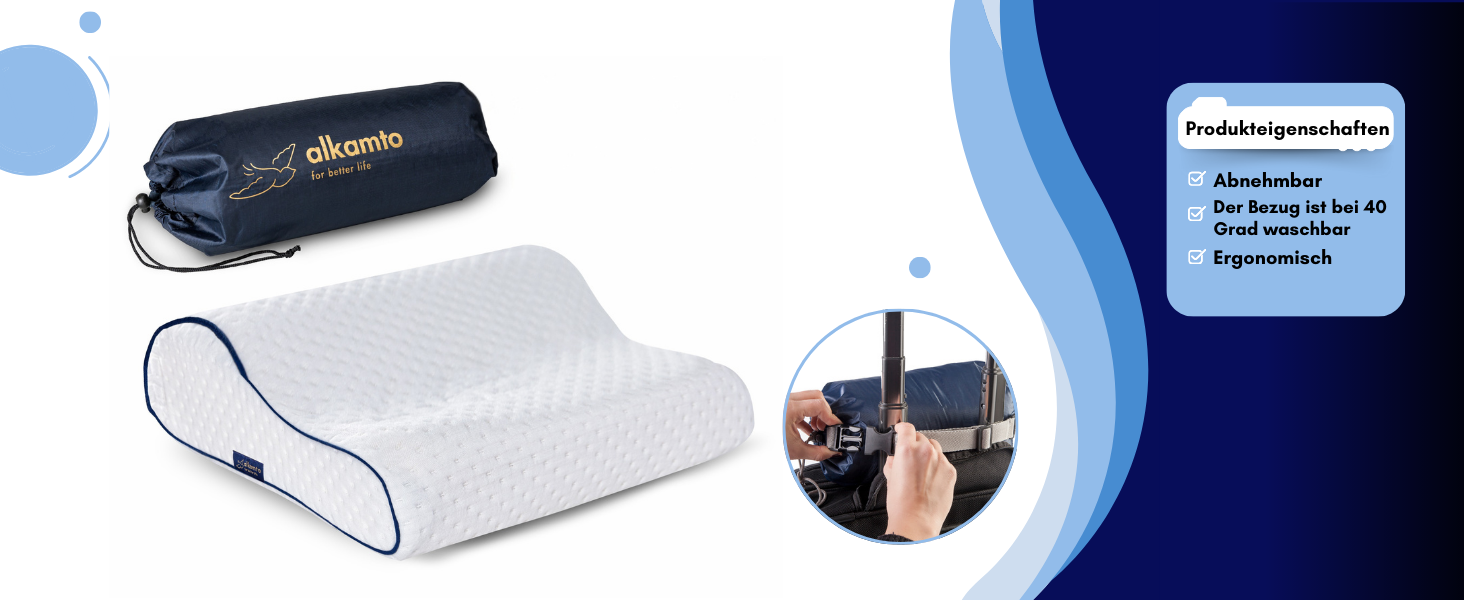 Подушка для подорожей Alkamto: ергономічна подушка з memory foam та регульованою температурою, Oeko-Tex Made IN Green (біла, 35x30x10/8 см)