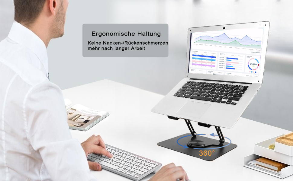 Підставка для ноутбука з регулюванням висоти та поворотним підставою 360°, ергономічна, вентильована, чорна, 10-17 дюймів