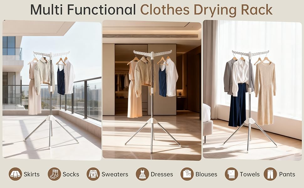 Сушарка для білизни складана, біла, з 3 крилами, нержавіюча сталь - для дому та вулиці
