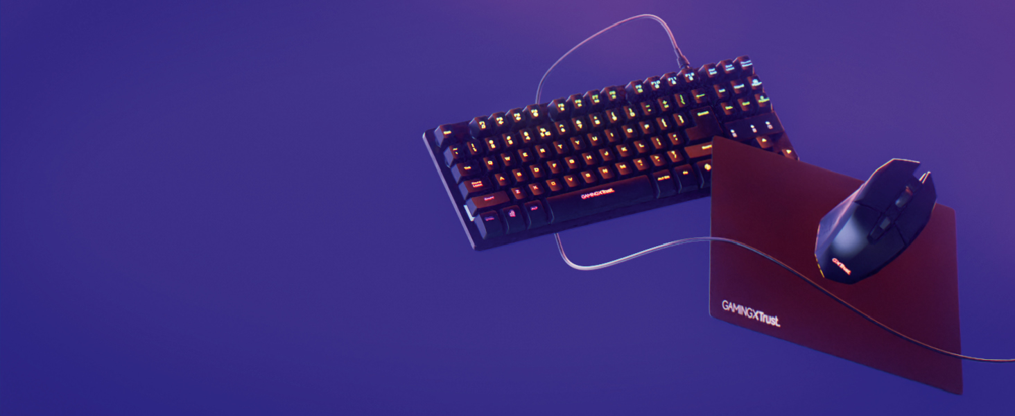 Trust GXT 1794 Комплект для геймінгу: клавіатура QWERTZ DE, миша та килимок, LED підсвітка, бездротова миша (80 годин), компактна TKL USB клавіатура, чорний