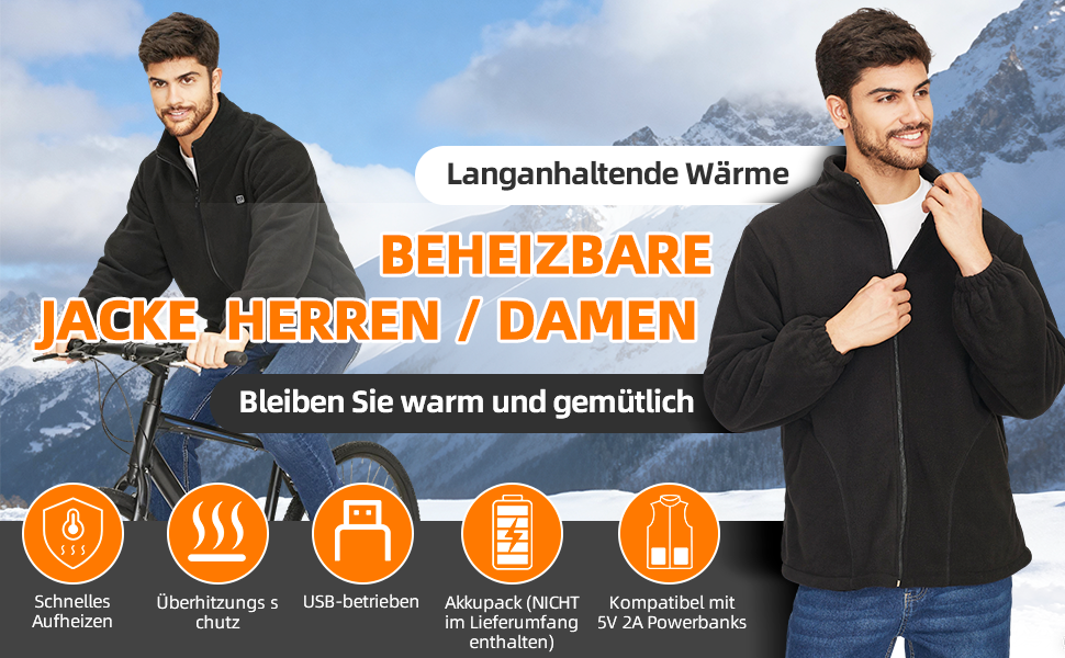 Обогревна куртка TOUVE з 5 зонами підігріву, регулюванням температури, Polar Fleece, для жінок та чоловіків, чорний (2025)