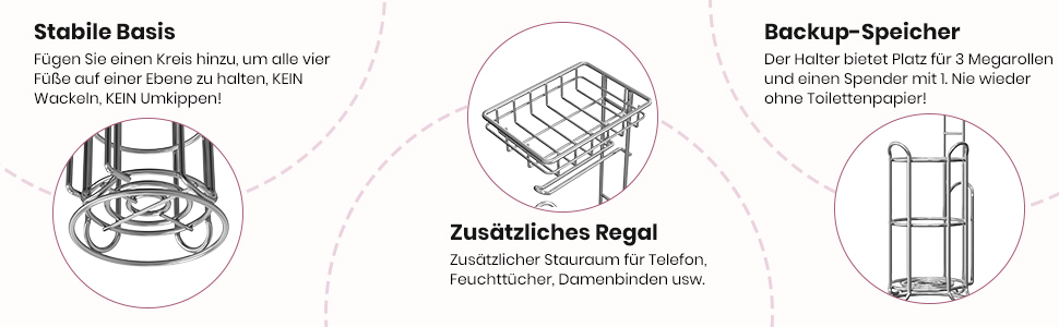 Тримач туалетного паперу TreeLen Mega Roll з нержавіючої сталі, тримач серветок та журналів, хромований, на 4 рулони