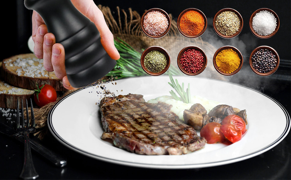 Набір з 2 мельниць для солі та перцю (чорний + білий) - ручні, дерев'яні, для солі, перцю, чилі