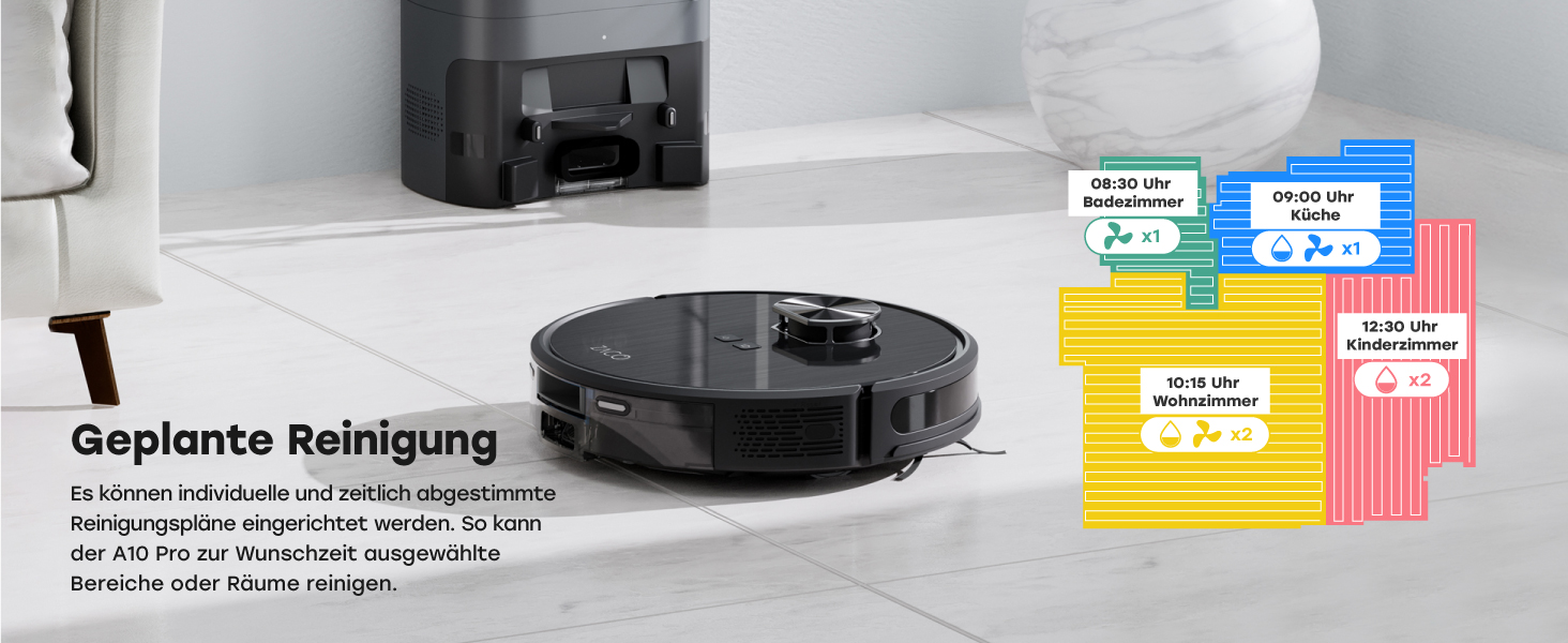 Робот-пилосос ZACO A10 Pro з функцією миття, 2.5л станція зарядки (до 60 днів), лазерна навігація, 3000Pa, 2-в-1 (пилосос та миття), для шерсті тварин, розпізнавання килима, тихий, керування через додаток & Alexa