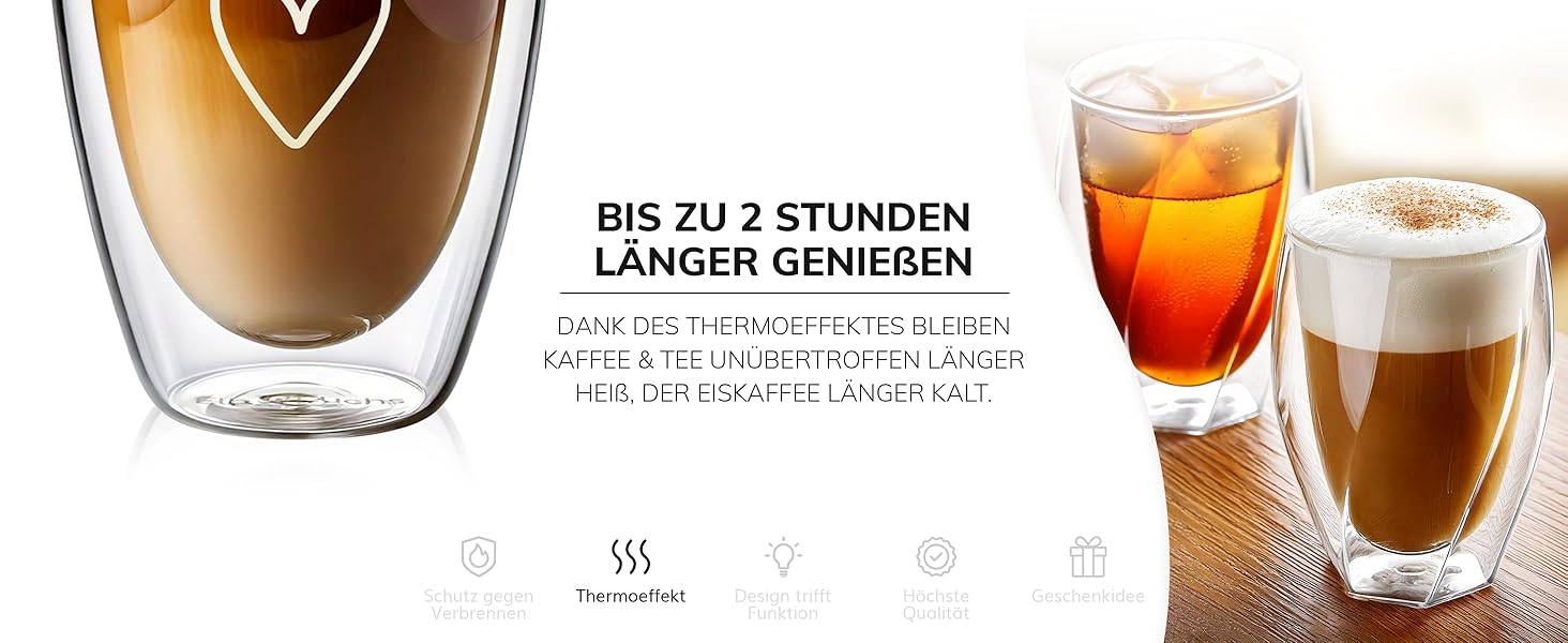 Набір склянок для лате макіато, 4 шт по 350 мл, з подвійними стінками | Ідеально для кави, чаю, капучино | Paris - Set4
