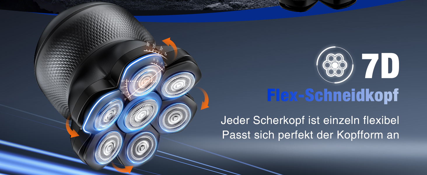 Електрична бритва для гоління голови Glatzen 7D Bold – професійна бритва для лисих, водонепроникна, з акумулятором Type-C, 2 режими, синя