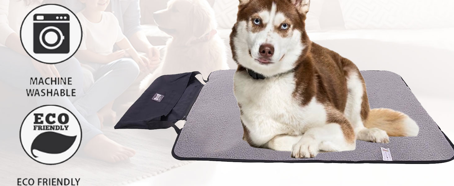 Водонепроникна килимок для собак, 100 x 70 см, з сумкою, для подорожей, чорний, пухнастий