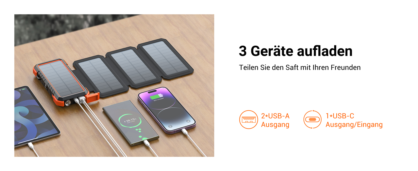 Powerbank BLAVOR 20000mAh з сонячною панеллю, USB-C PD 18W, для зарядки телефону та планшета, Orange