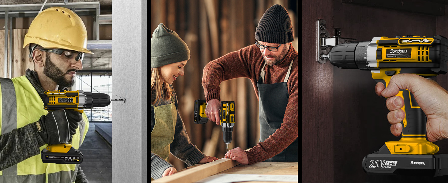 Акумуляторний шурупокрут Sundpey 21V з 2x2000mAh акумулятором, 45 Нм, 18+1 момент, 10 мм патрон, 19 шт. для DIY проектів