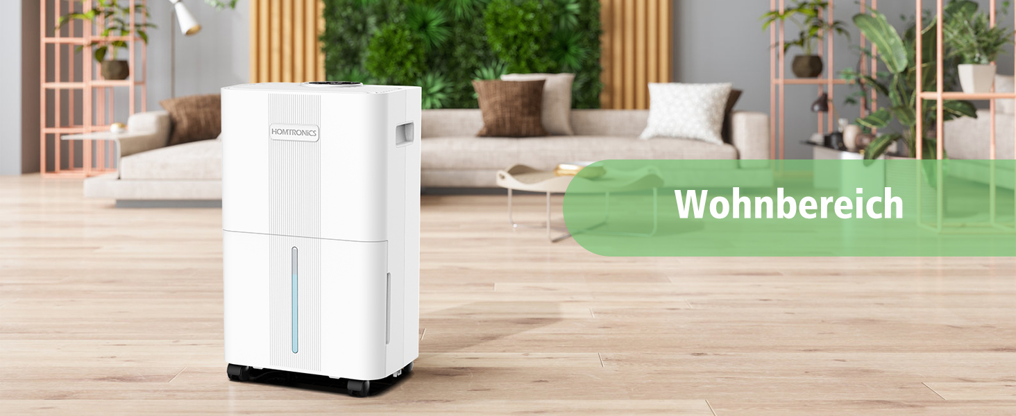 Електричний осушувач повітря Homtronics з гофрованим шлангом 1м, інтел. контроль вологості, 3 режими, таймер 24г, для підвалу, ванної, спальні