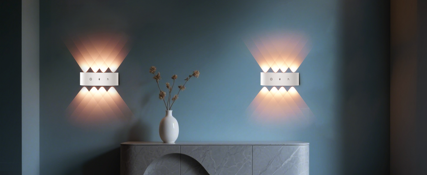 LED-стінні світильники на батарейках YrgePowk (2 шт.) з датчиком руху, USB-зарядка, 3 кольори, бездротові, білі
