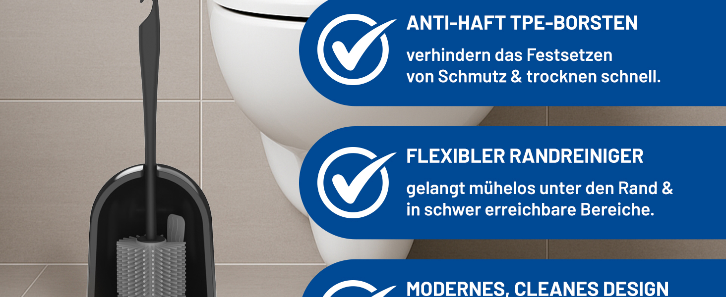 Набір для туалету Rival Recycling з щіткою для обідка – ергономічна ручка з переробленого матеріалу, для швидкого та ретельного очищення, з тримачем (антрацит, Meiler)