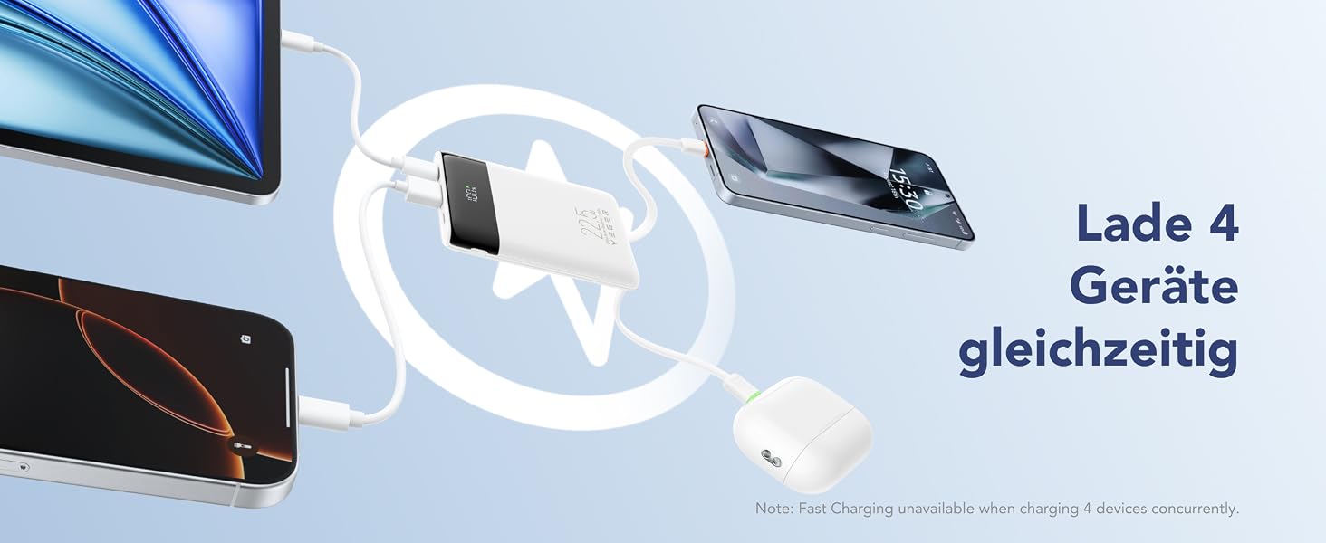Повербанк VEGER 10000mAh 22.5W з вбудованим кабелем USB-C, швидка зарядка, білий