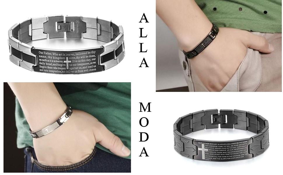 Чоловічий браслет JewelryWe з кулоном-хрестом, англійська Біблія, молитовний, з нержавіючої сталі, ланцюжок, подарунок для чоловіків (чорний/сріблястий)