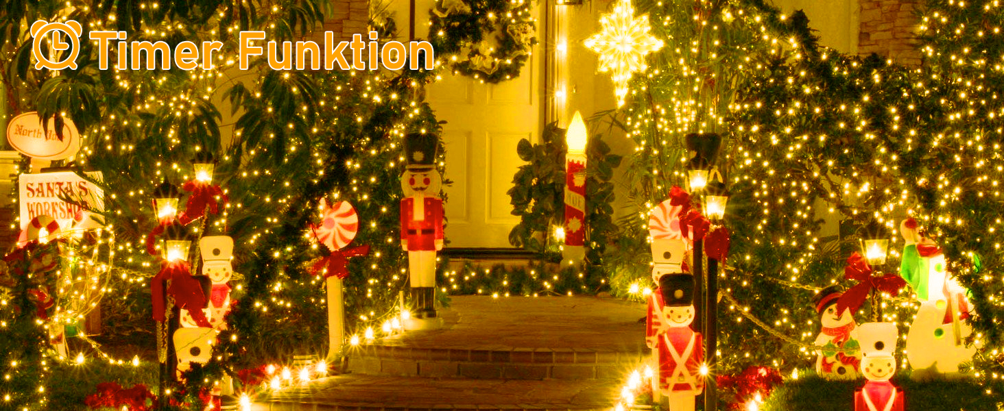 Гірлянда світлодіодна святкова, 30м, 300 LED, з таймером, 8 режимів, водонепроникна, зелений кабель, тепле біле світло, для декору, вечірок, саду, на різдво