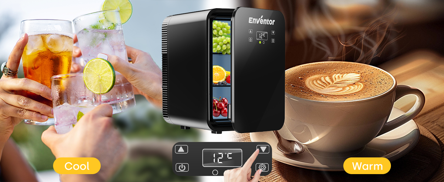 Mini холодильник Enventor 10L: портативний, з подвійним охолодженням, 12V/220V, для авто, кімнати, офісу (чорний)