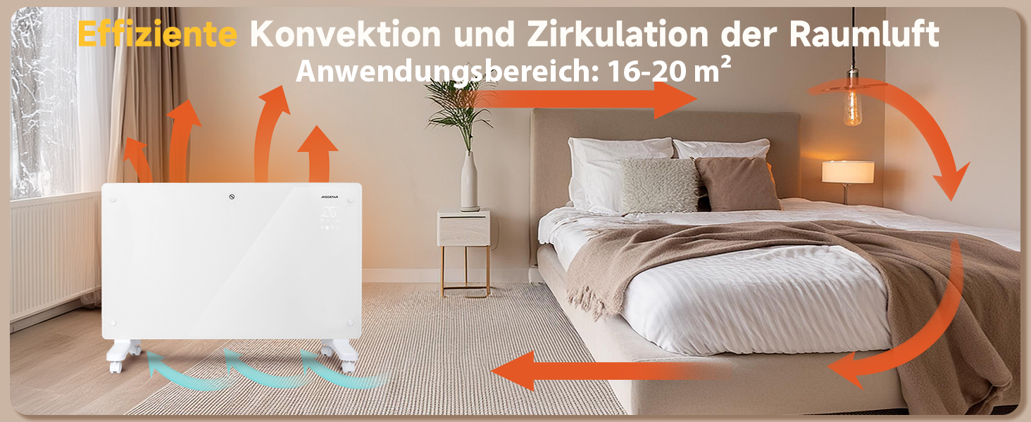 Електричний конвектор Aigostar з термостатом та Wi-Fi, 2000W, для кімнат до 30 м², чорний. Можлива установка на стіну або на підлогу.