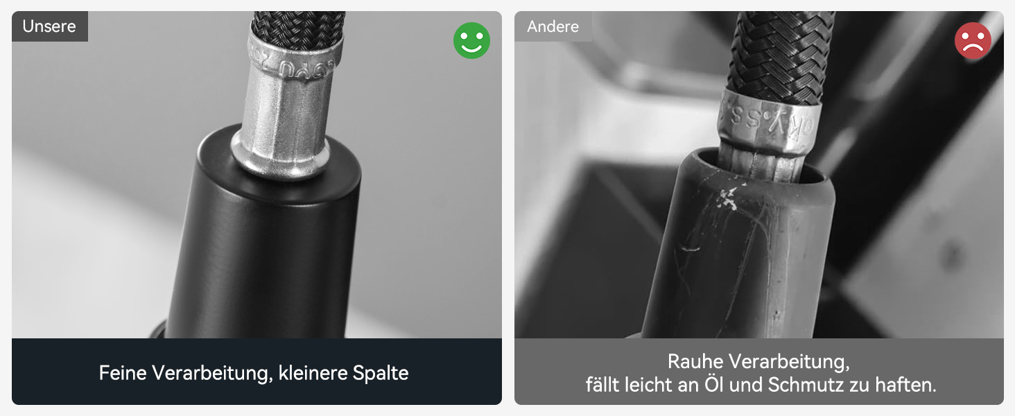 Кран кухонний CECIPA з висувною лійкою, високий поворотний вилив, 360° оберт, нержавіюча сталь, чорний